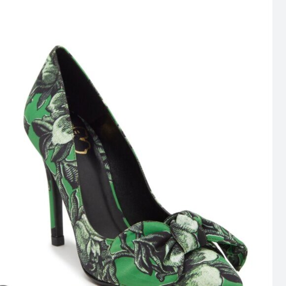 TED BAKER Ryalina Green Floral Bow Accent Heel Pumps Sz 8M - Picture 2 of 4